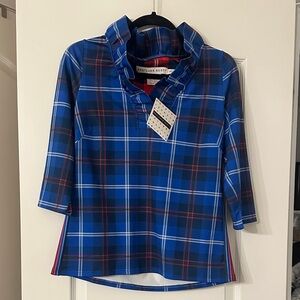 Gretchen Scott Designs Blue and Red Plaid Blouse
